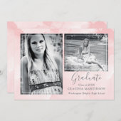 Pastel Roze Waterverf Was multi-foto Afstuderen Aankondiging (Voorkant / Achterkant)