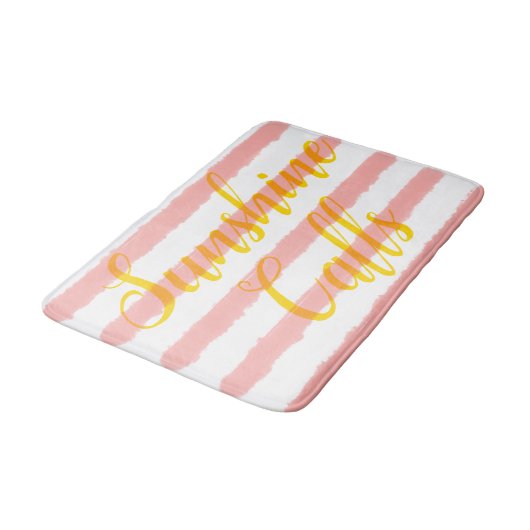 Pastel Roze Waterverf Witte Strepen Badmat (Gekanteld)