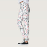 Pastel roze Waterverven Flowers Patroon Leggings<br><div class="desc">Moderne,  roze en grijze kleurenblades maken een naadloze afbeelding van witte achtergrondwaterverven.</div>