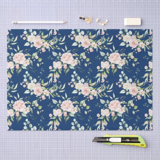 Pastel roze waterverven rozen patroon tissuepapier (Craft)