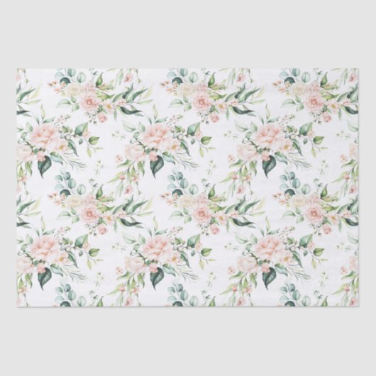 Pastel roze waterverven rozen patroon tissuepapier (Voorkant)