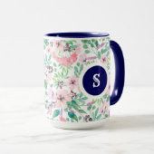 Pastel Roze Waterverven Toscane Flowers Patroon Mok (Voorkant rechts)