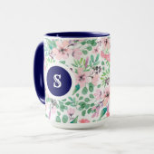 Pastel Roze Waterverven Toscane Flowers Patroon Mok (Voorkant links)