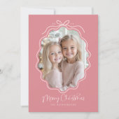 Pastel Roze Wavy Retro Foto Kerst Feestdagenkaart (Voorkant)