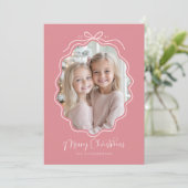 Pastel Roze Wavy Retro Foto Kerst Feestdagenkaart (Staand voorkant)