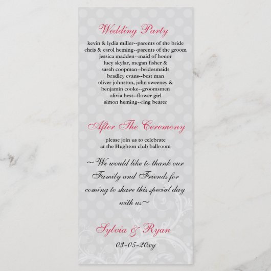 pastel roze Wedding programma Programmakaart (Achterkant)