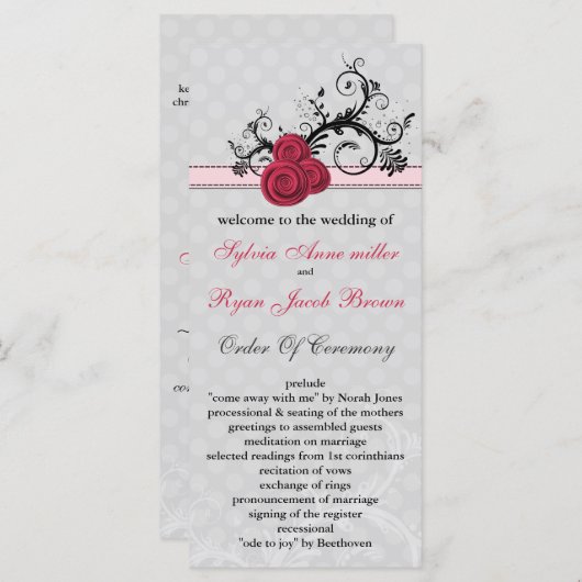 pastel roze Wedding programma Programmakaart (Voorkant / Achterkant)