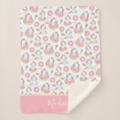 Pastel Roze Whimsical Eenhoorn Patroon met Naam Sherpa Deken (Voorkant)