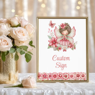 Pastel Roze Whimsische Fee Bloem 4de Verjaardag Poster
