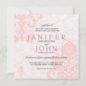 Pastel Roze & White Floral Damask Wedding Invite Kaart (Achterkant)