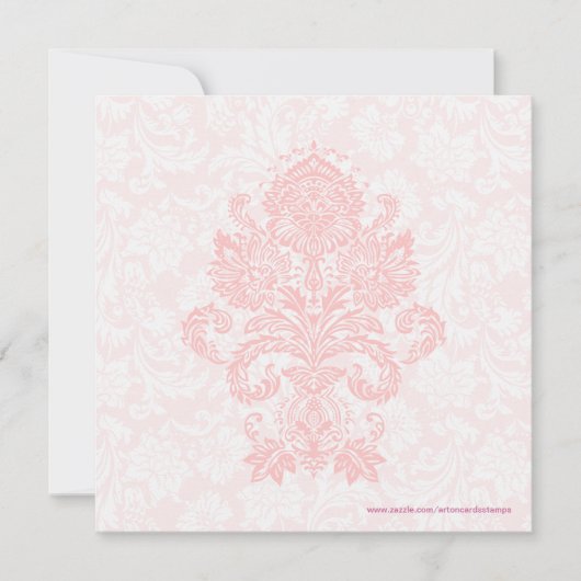 Pastel Roze & White Floral Damask Wedding Invite Kaart (Voorkant)