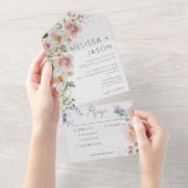 Pastel Roze & White Floral Modern Dinner All In One Uitnodiging (Afscheurbaar)