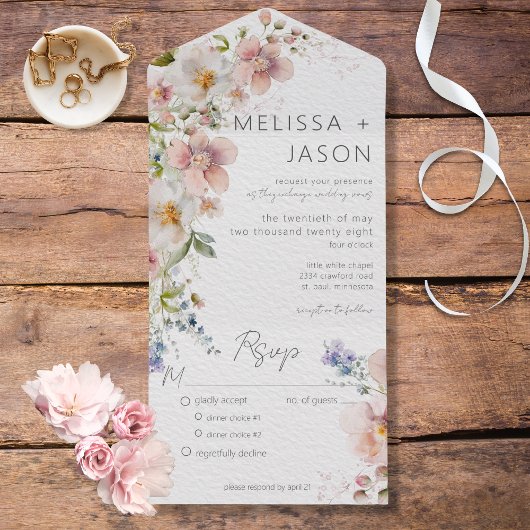 Pastel Roze & White Floral Modern Dinner All In One Uitnodiging