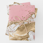 Pastel Roze & White & Gold Glitter Agate Inpakpapier Vel (In situ)