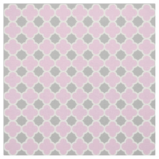 Pastel Roze White Grey Quatrefoil Patroon Stof