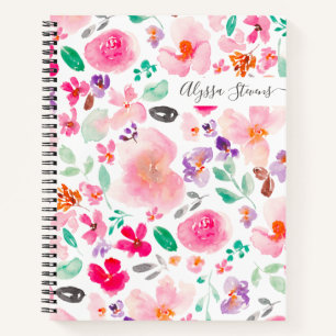 Pastel roze wilde bloemen florale waterverf patroo notitieboek