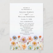 Pastel roze wilde bloemen huwelijksceremonie programmakaart (Voorkant)