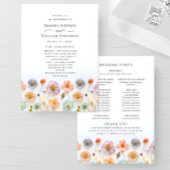 Pastel roze wilde bloemen huwelijksceremonie programmakaart