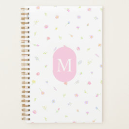Pastel Roze Wilde Bloemen Monogram Planner