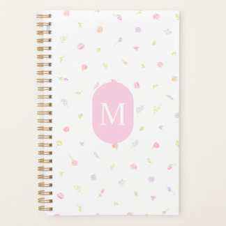 Pastel Roze Wilde Bloemen Monogram Planner