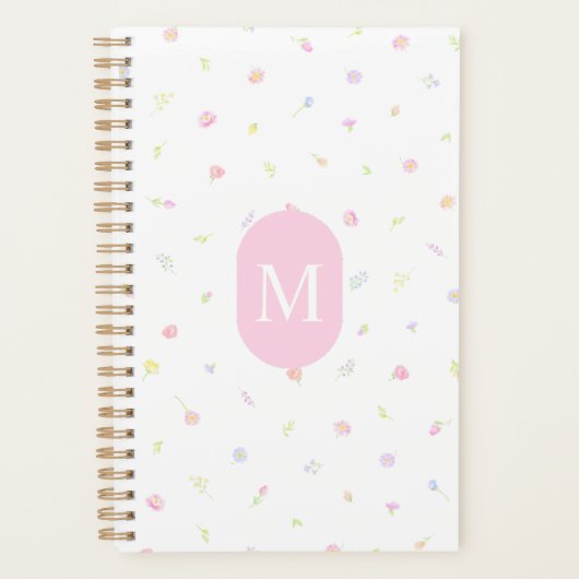 Pastel Roze Wilde Bloemen Monogram Planner (Voorkant)