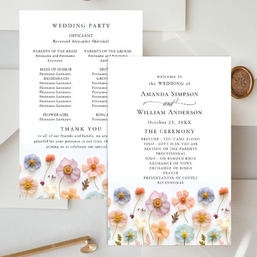 Pastel Roze Wilde Bloemen Wedding Ceremony Program