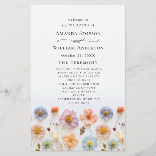 Pastel Roze Wilde Bloemen Wedding Ceremony Program (Voorkant)