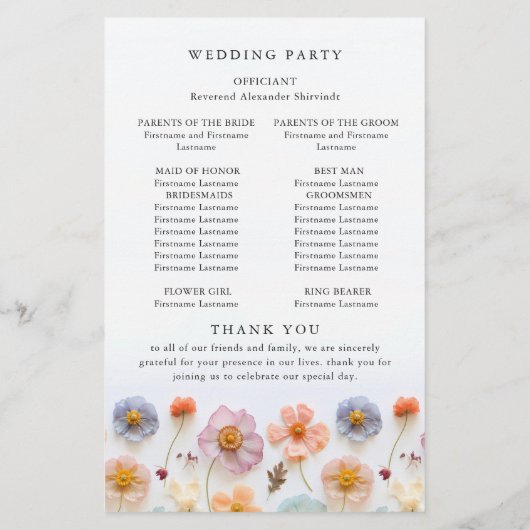 Pastel Roze Wilde Bloemen Wedding Ceremony Program (Achterkant)