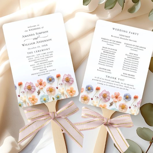 Pastel Roze Wilde Bloemen Wedding Ceremony Program Handwaaier