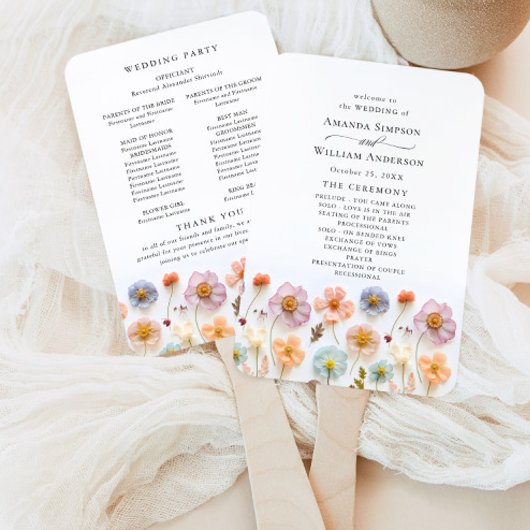 Pastel Roze Wilde Bloemen Wedding Ceremony Program Handwaaier