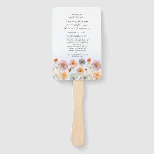 Pastel Roze Wilde Bloemen Wedding Ceremony Program Handwaaier (Voorkant)