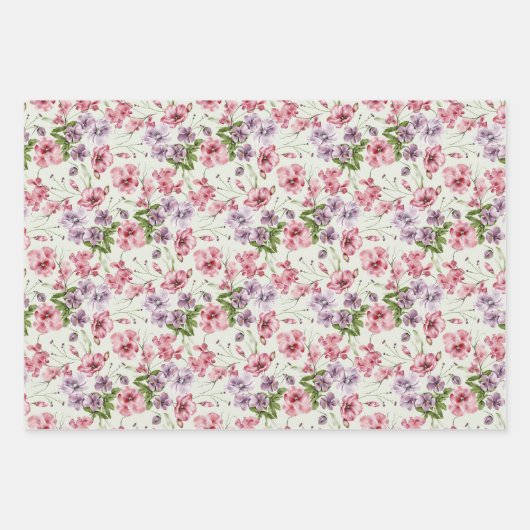 Pastel Roze Wilde Bloemknoppen Inpakpapier Vel (Voorkant)