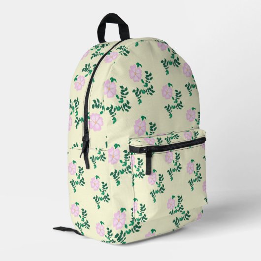 Pastel Roze Wilde Roos Bloem Patroon Bedrukte Rugzak (Achterkant Hoek Links)