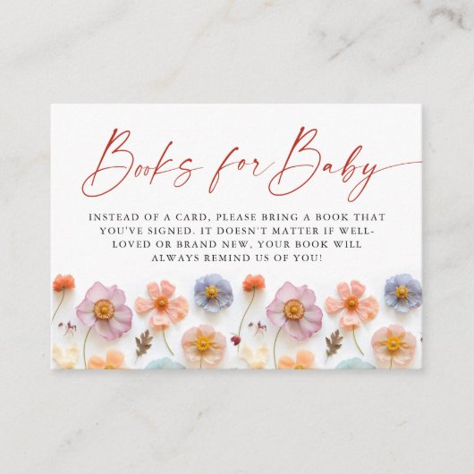 Pastel Roze Wildflower Baby shower Boeken voor Bab Informatiekaartje (Voorkant)