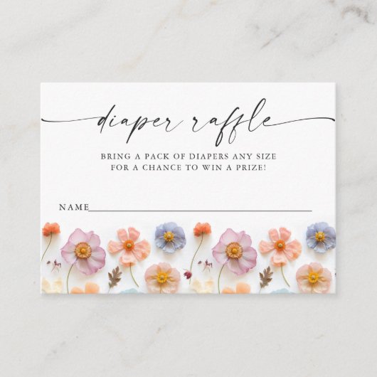 Pastel Roze Wildflower Baby shower Luier Raffle Informatiekaartje (Voorkant)