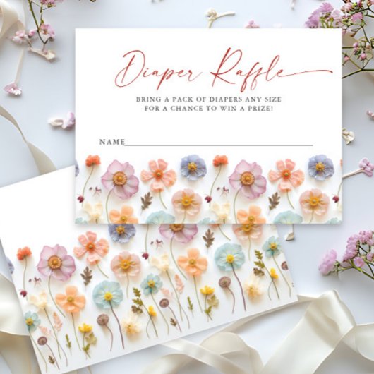 Pastel Roze Wildflower Baby shower Luier Raffle Informatiekaartje