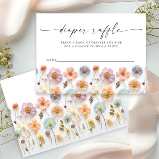 Pastel Roze Wildflower Baby shower Luier Raffle Informatiekaartje