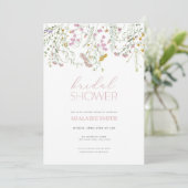 Pastel Roze Wildflower Bruidsdouche uitnodiging (Staand voorkant)