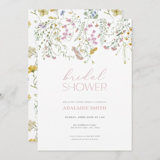 Pastel Roze Wildflower Bruidsdouche uitnodiging (Voorkant / Achterkant)