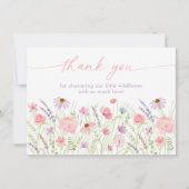 Pastel roze Wildflower Meadow Baby shower Bedankkaart (Voorkant)