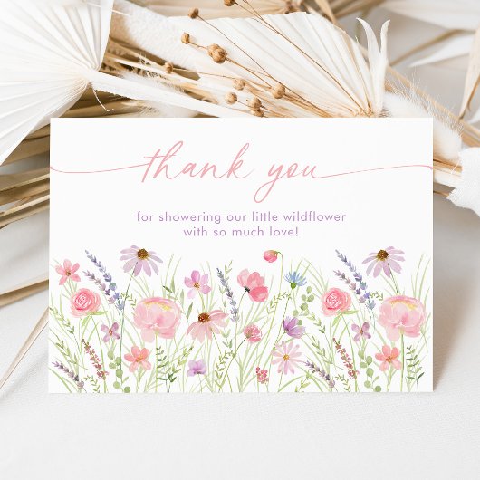 Pastel roze Wildflower Meadow Baby shower Bedankkaart