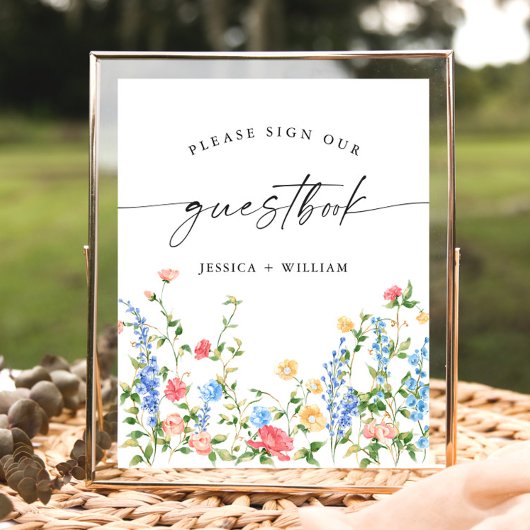 Pastel Roze Wildflowers Guestbook Trouwbord Poster