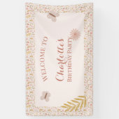 Pastel Roze Wildflowers met Vlinders Spandoek (Verticaal)