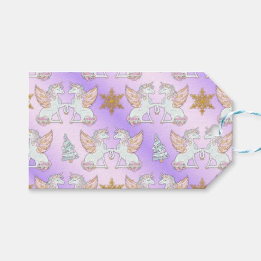Pastel Roze Wingel Unicorns Kerstmis Cadeaulabel (Voorkant (Horizontaal))