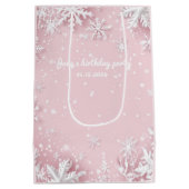 Pastel Roze Winter Wonderland Sneeuwvlok Medium Cadeauzakje (Achterkant)