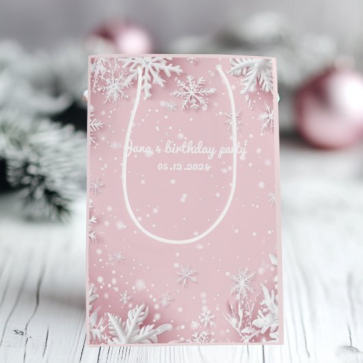 Pastel Roze Winter Wonderland Sneeuwvlok Medium Cadeauzakje