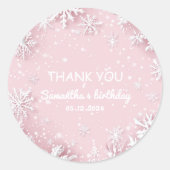 Pastel Roze Winter Wonderland Sneeuwvlok Ronde Sticker (Voorkant)