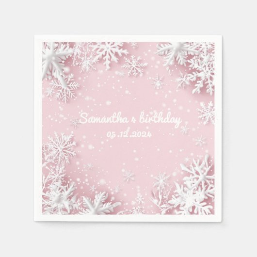 Pastel Roze Winter Wonderland Sneeuwvlok Servet (Voorkant)