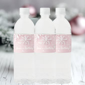 Pastel Roze Winter Wonderland Sneeuwvlok Waterfles Etiket