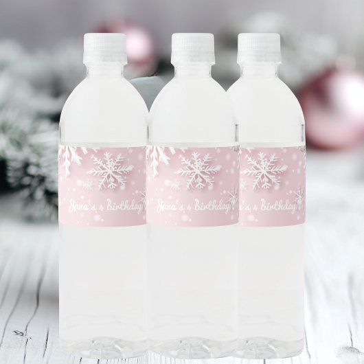 Pastel Roze Winter Wonderland Sneeuwvlok Waterfles Etiket